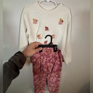 Berkley Jensen Girls Sweater & Floral Pants Outfit Set Size 6 Cozy Fall Outfit